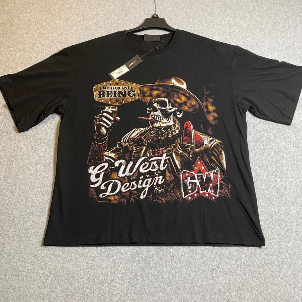 G West Enlightened Being Skeleton Cowboy Graphic T-Shirt Men's Size XL Black NWT